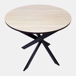 Mesa de jantar redonda, Modelo ZEN, 90x90x77cm, para 4 pessoas, Materiais resistentes, cor carvalho e preto, Pés metálicos em preto lacado mate