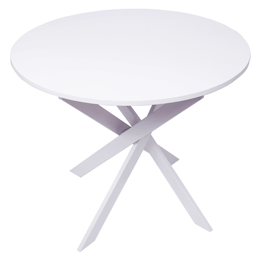 Mesa de jantar redonda, Modelo ZEN, 90x90x77cm, para 4 pessoas, Materiais resistentes, cor branco mate, Pés metálicos em branco lacado mate Mesa de jantar redonda, Modelo ZEN, 90x90x77cm, para 4 pessoas, Materiais resistentes, cor branco mate, Pés metálicos em branco lacado mate
