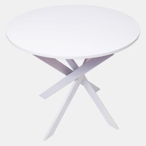 Mesa de jantar redonda, Modelo ZEN, 90x90x77cm, para 4 pessoas, Materiais resistentes, cor branco mate, Pés metálicos em branco lacado mate