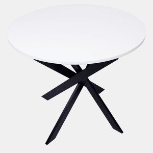 Mesa de jantar redonda, Modelo ZEN, 90x90x77cm, para 4 pessoas, Materiais resistentes, cor branco mate, Pés metálicos em preto lacado mate