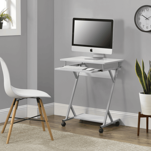 Secretária para computador Gent com tabuleiro para teclado extensível em aço 60 x 40 x 75 - Branco en.casa.