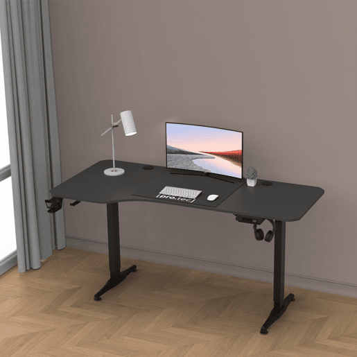 Secretária Oxnard em forma de L com altura ajustável 73 - 118 cm - Preto pro.tec