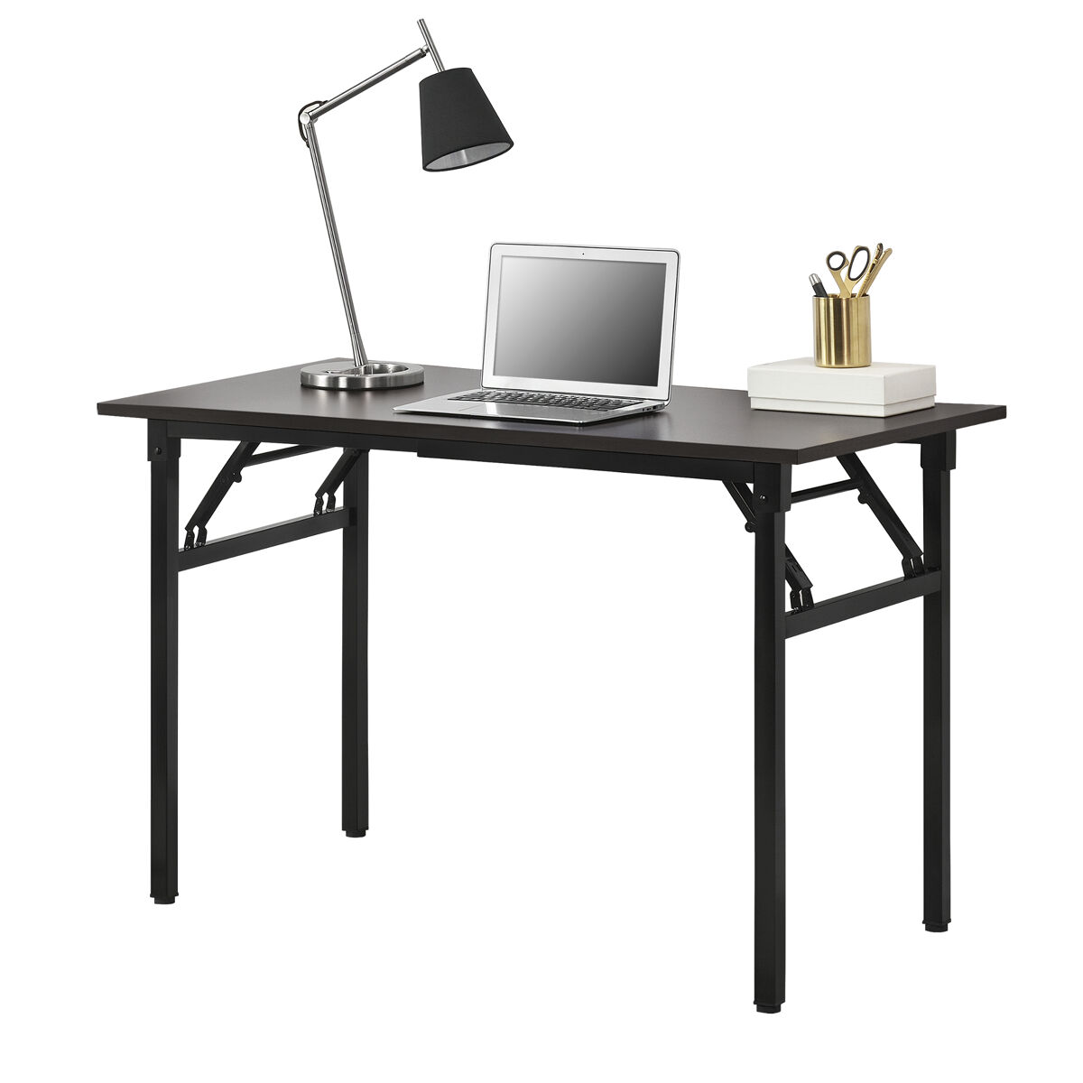 Escritorio plegable altura ajustable aglomerado 75 - 76,4 cm aglomerado metal 120 x 60 cm - color marrón oscuro/negro [neu.haus]