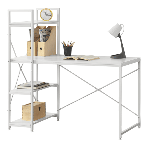 Secretária Stavanger com 4 prateleiras MetalComposto 122 x 120 x 64 cm - Branco en.casa.