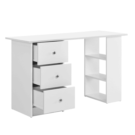 Secretária Lemberg - 120 x 49 x 72 cm - 3 compartimentos e 3 gavetas em aglomerado - Branco en.casa.