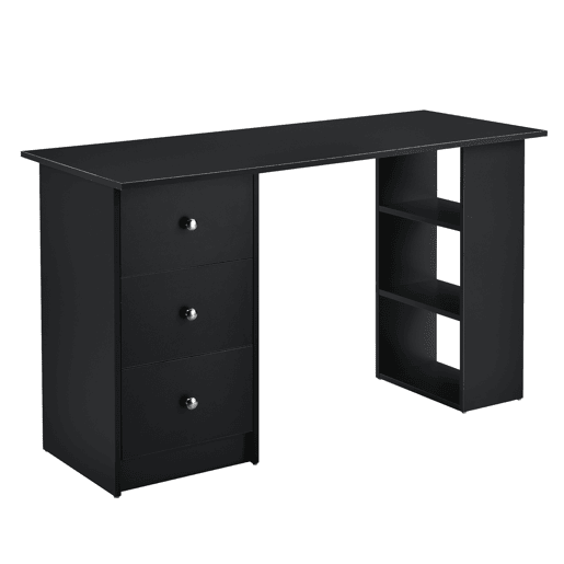 Secretária de computador Lemberg 120x49x72 cm - 3 compartimentos e 3 gavetas preto em casa.