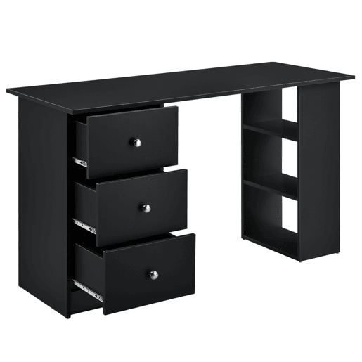 Secretária de computador Lemberg 120x49x72 cm - 3 compartimentos e 3 gavetas preto em casa.