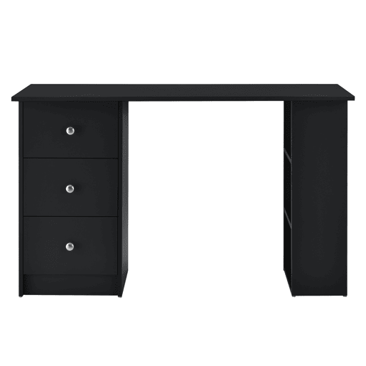 Secretária de computador Lemberg 120x49x72 cm - 3 compartimentos e 3 gavetas preto em casa.