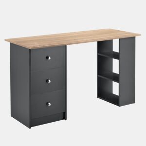 Secretária de computador Lemberg 120x49x72 cm - 3 compartimentos e 3 gavetas Efeito cinzento escuromadeira em casa.