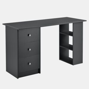 Secretária de computador Lemberg 120x49x72 cm - 3 compartimentos e 3 gavetas cinzento escuro em casa.