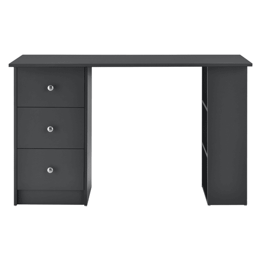 Secretária de computador Lemberg 120x49x72 cm - 3 compartimentos e 3 gavetas cinzento escuro em casa.