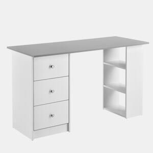 Secretária de computador Lemberg 120x49x72 cm - 3 compartimentos e 3 gavetas BrancoCinza em casa.