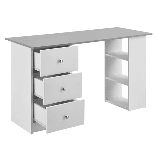 Secretária de computador Lemberg 120x49x72 cm - 3 compartimentos e 3 gavetas BrancoCinza em casa.