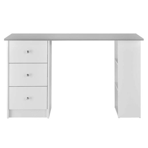 Secretária de computador Lemberg 120x49x72 cm - 3 compartimentos e 3 gavetas BrancoCinza em casa.