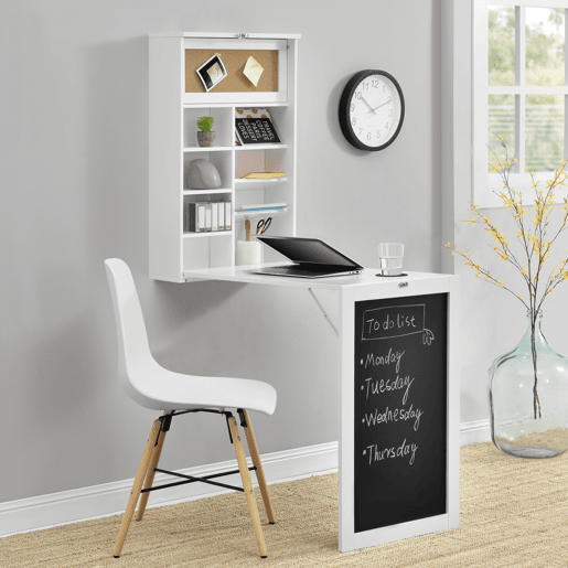 Secretária de parede dobrável Kläppen com cortiça e quadro negro mdf 80 x 50 x 19 cm branco en.Casa Secretária de parede dobrável Kläppen com cortiça e quadro negro mdf 80 x 50 x 19 cm branco en.Casa