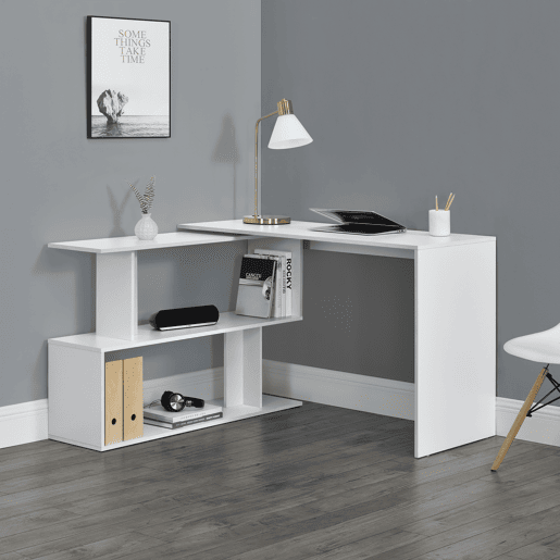 Secretária Arendal em forma de L Aglomerado 77x120x50 cm branco en.casa