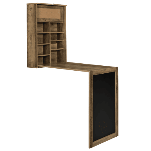 Secretária de parede dobrável Kläppen com cortiça e quadro negro mdf 80 x 50 x 19 cm madeira natural en.Casa