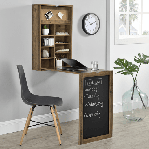 Secretária de parede dobrável Kläppen com cortiça e quadro negro mdf 80 x 50 x 19 cm madeira natural en.Casa