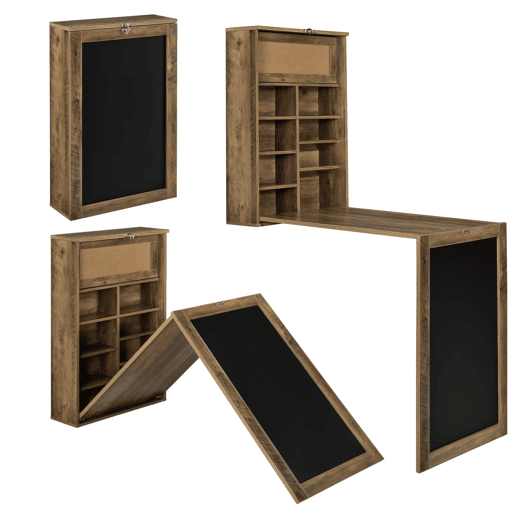 Secretária de parede dobrável Kläppen com cortiça e quadro negro mdf 80 x 50 x 19 cm madeira natural en.Casa