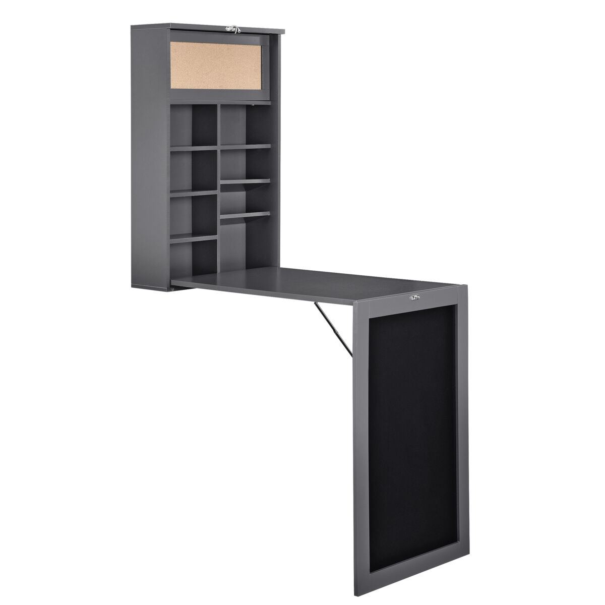 Escritorio plegable de pared kläppen con corcho y pizarra mdf 80 x 50 x 19 cm gris oscuro [en.casa]