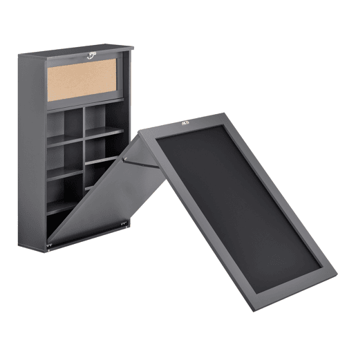 Secretária de parede dobrável Kläppen com cortiça e quadro negro mdf 80 x 50 x 19 cm Cinzento escuro en.Casa