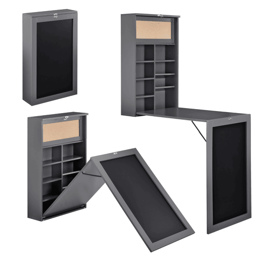 Secretária de parede dobrável Kläppen com cortiça e quadro negro mdf 80 x 50 x 19 cm Cinzento escuro en.Casa