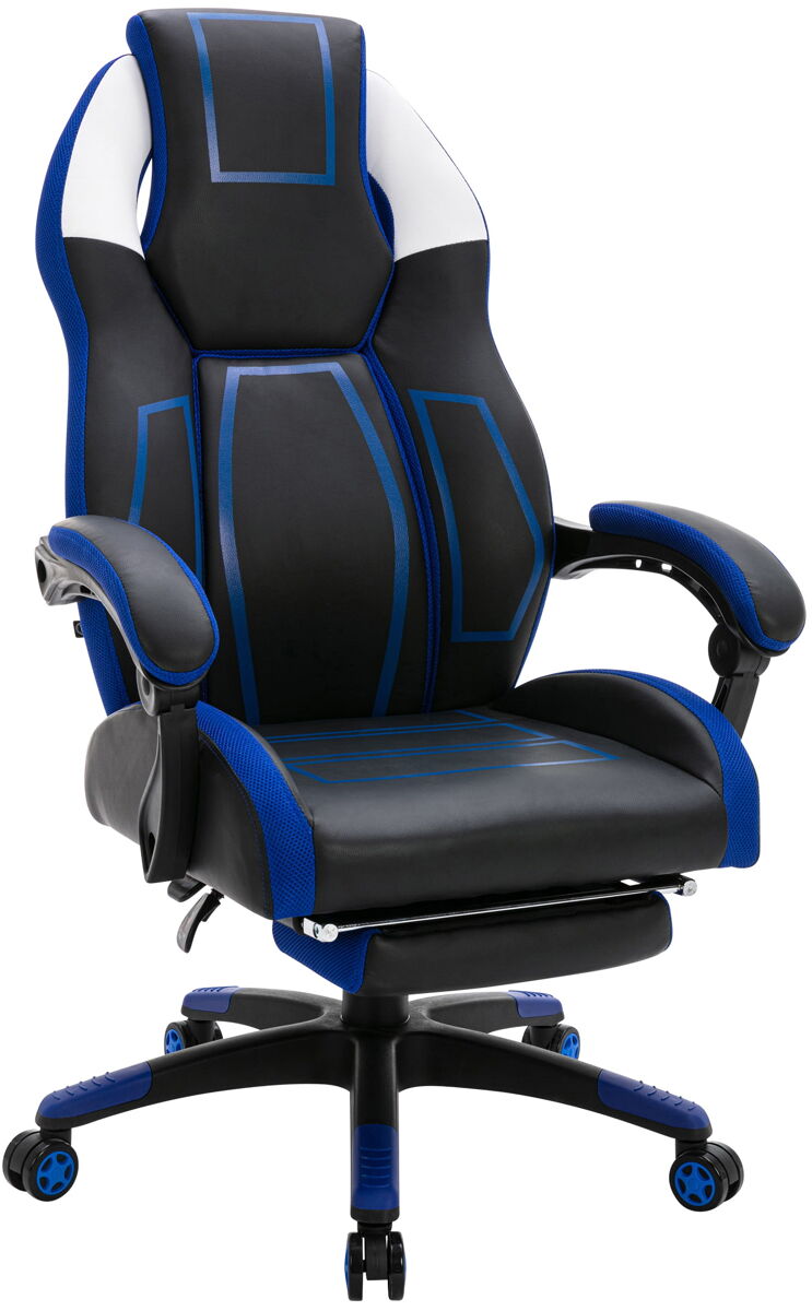 Silla de oficina clovis en polipiel para largas jornadas en la oficina o emocionantes sesiones de juego azul / negro