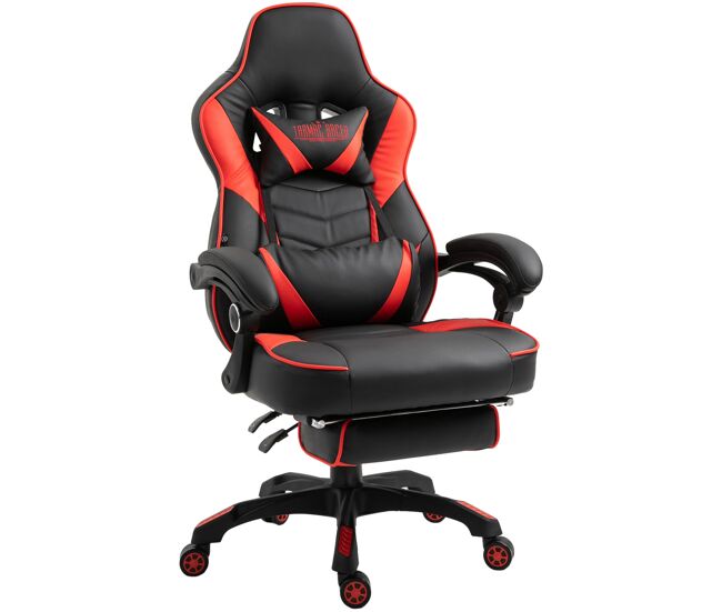 Silla Gaming Tilos En Simil Cuero con reposapiés abatible 100% Poliuretano Color Negro/ Rojo