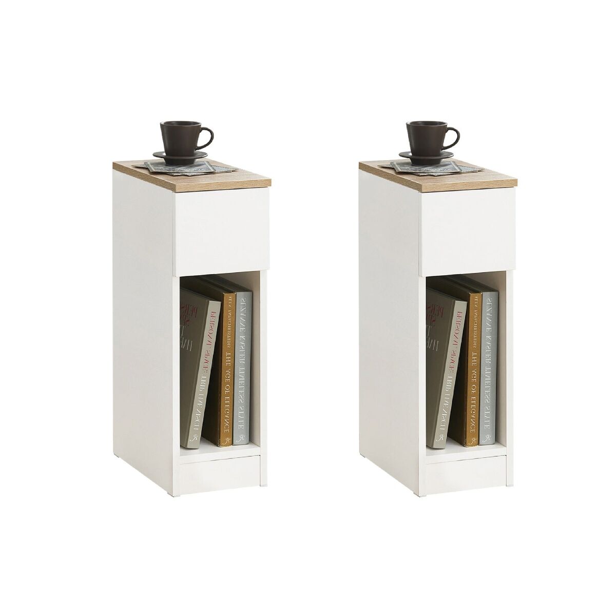 Set de 2 Mesas auxiliares con 1 cajón blanco FBT111 SoBuy 20