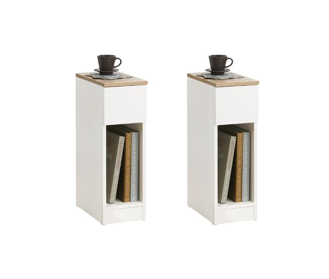Set de 2 mesas auxiliares con 1 cajón blanco fbt111 20x35x60 cm sobuy