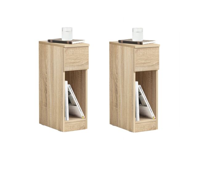 Set de 2 mesas auxiliares con 1 cajón natural fbt111 20x35x60 cm sobuy