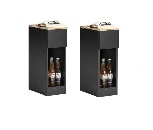 Set de 2 mesas auxiliares con 1 cajón negro fbt111 20x35x60 cm sobuy