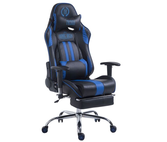 Silla de oficina racing limit xl con reposapiés tapizado con cuero sintético, respaldo ajustable color azul / negro