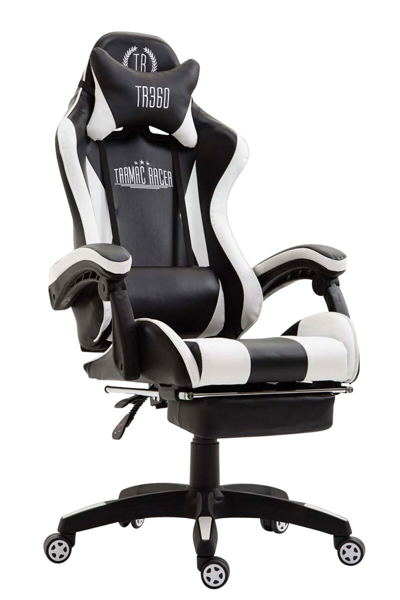 Silla de oficina racing ignite diseño deportivo con reposapiés 100% poliuretano color blanco / negro