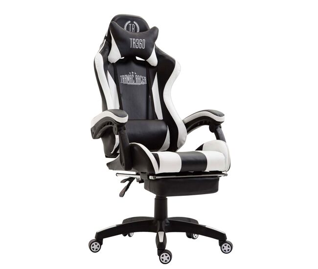 Silla de oficina racing ignite diseño deportivo con reposapiés 100% poliuretano color blanco / negro