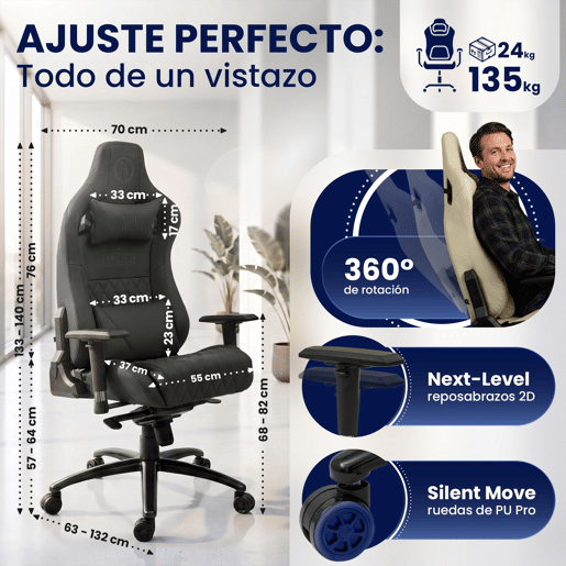 Cadeira de escritório ergonómica Keren com assento regulável em altura 100% pele verdadeira Cor Cinzento Cadeira de escritório ergonómica Keren com assento regulável em altura 100% pele verdadeira Cor Cinzento