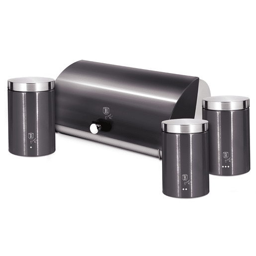 Berlinger Haus Carbon Pro Conjunto de Caixa de Pão + 3 Boiões de Cozinha Aço Inoxidável, Contentor com Tampa Deslizante, , Cinzento escuro  Inox