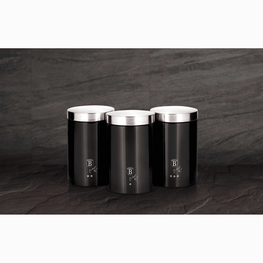 Berlinger Haus Carbon Pro Conjunto de Caixa de Pão + 3 Boiões de Cozinha Aço Inoxidável, Contentor com Tampa Deslizante, , Cinzento escuro  Inox