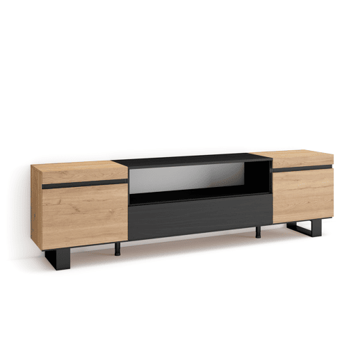 Móvel de TV, Muito espaço de arrumação, 200x57x35cm, Para televisores até 80, Design industrial, Estilo moderno, Carvalho e preto Móvel de TV, Muito espaço de arrumação, 200x57x35cm, Para televisores até 80, Design industrial, Estilo moderno, Carvalho e preto