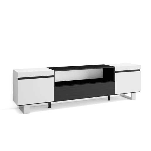 Móvel de TV, Muito espaço de arrumação, 200x57x35cm, Para televisores até 80, Design industrial, Estilo moderno, Branco e preto Móvel de TV, Muito espaço de arrumação, 200x57x35cm, Para televisores até 80, Design industrial, Estilo moderno, Branco e preto