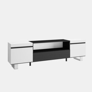 Móvel de TV, Muito espaço de arrumação, 200x57x35cm, Para televisores até 80, Design industrial, Estilo moderno, Branco e preto