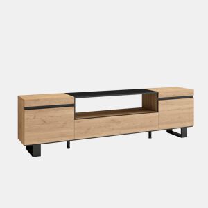 Móvel de TV, Muito espaço de arrumação, 200x57x35cm, Para televisores até 80, Design industrial, Estilo moderno, Carvalho e preto
