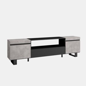 Móvel de TV, Muito espaço de arrumação, 200x57x35cm, Para televisores até 80, Design industrial, Estilo moderno, Cimento