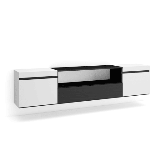 Móvel de TV, Muito espaço de arrumação, 200x35x45cm, Para televisores até 80, Suspensos, Estilo moderno, Branco e preto Móvel de TV, Muito espaço de arrumação, 200x35x45cm, Para televisores até 80, Suspensos, Estilo moderno, Branco e preto