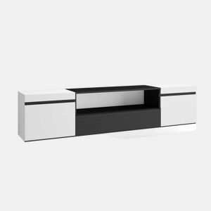 Móvel de TV, Muito espaço de arrumação, 200x35x45cm, Para televisores até 80, Suspensos, Estilo moderno, Branco e preto
