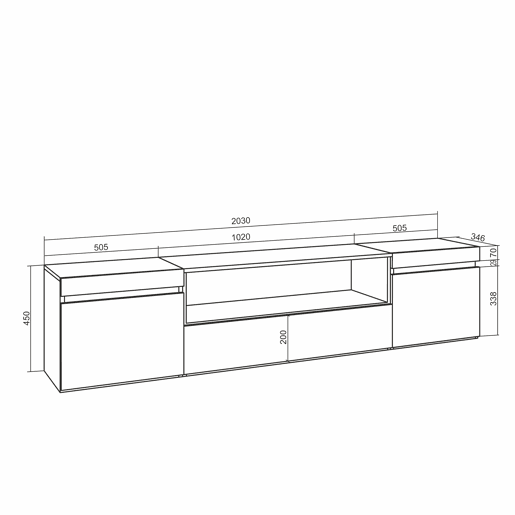 Móvel de TV, Muito espaço de arrumação, 200x35x45cm, Para televisores até 80, Suspensos, Estilo moderno, Branco e preto Móvel de TV, Muito espaço de arrumação, 200x35x45cm, Para televisores até 80, Suspensos, Estilo moderno, Branco e preto