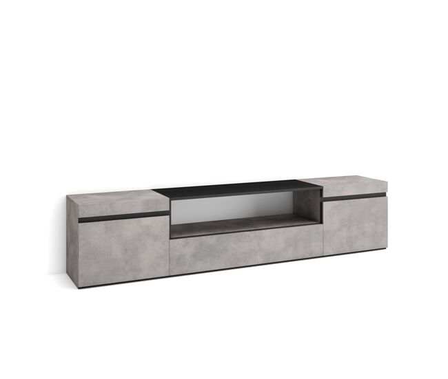 Mueble tv, televisión muebles de salón, almacenaje 200x35x45cm para tv hasta 80" con almacenamiento estilo moderno cemento