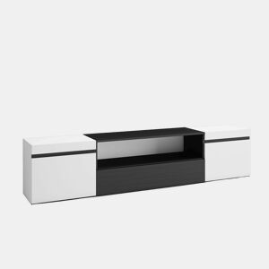 Móvel de TV, Muito espaço de arrumação, 200x35x45cm, Para televisores até 80, Estante para TV, Estilo moderno, Branco e preto
