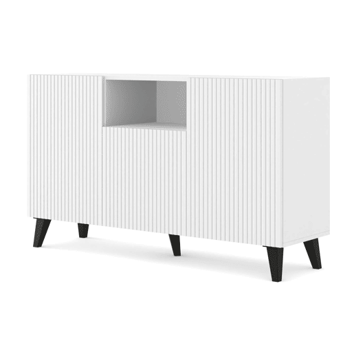 Ravenna PB 150 2D1DM Cómoda em MDF laminado branco com acabamento mate e pés pretos 150x42x87 cm