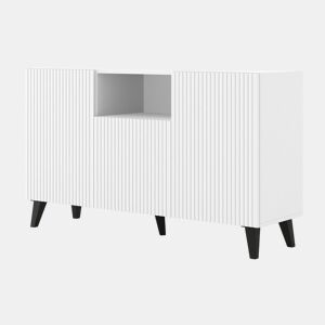Ravenna PB 150 2D1DM Cómoda em MDF laminado branco com acabamento mate e pés pretos 150x42x87 cm
